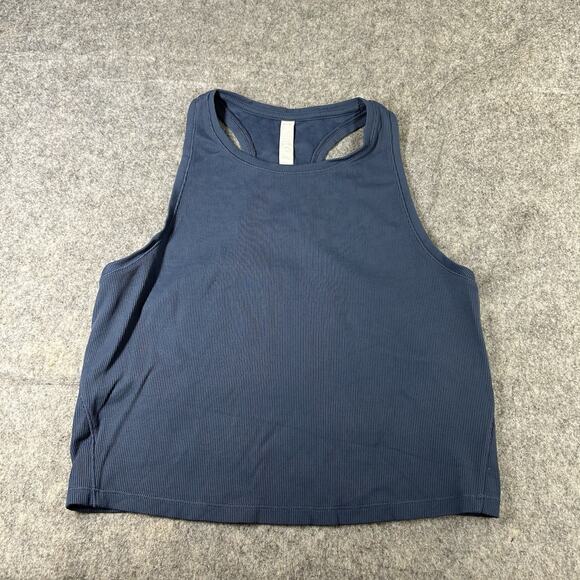Athleta Tank Top Womens Medium Ribbed Knit Blue Racerback Athletic - Picture 1 of 7
